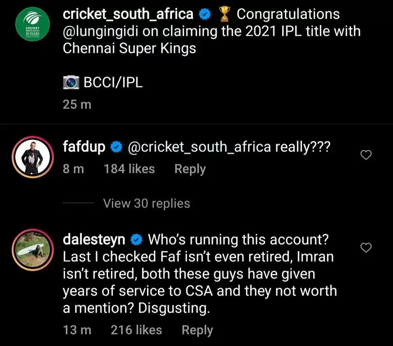 ‘Ridiculous’ – CSA mentions Ngidi, ignores Faf du Plessis, Tahir in congratulatory message for CSK
