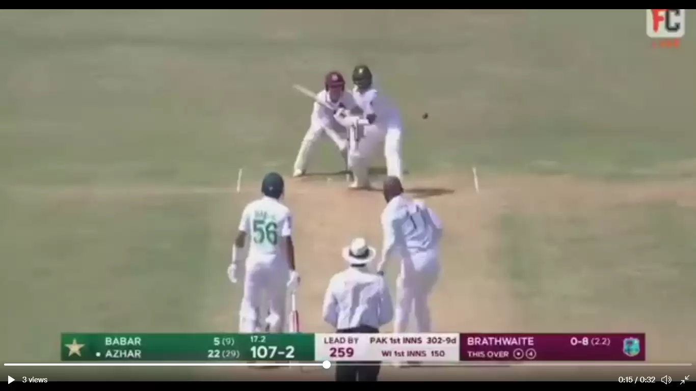 WATCH: Azhar Ali&rsquo;s horrible dismissal to a loopy slow delivery from Kraigg Brathwaite