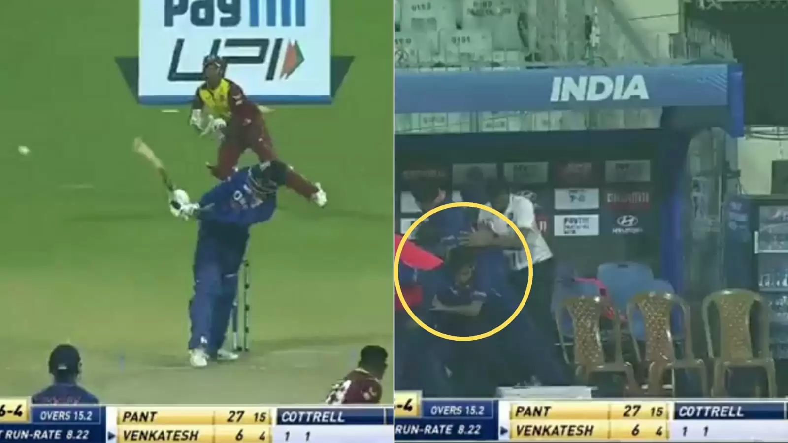 WATCH: Iyer hits one into the India dugout; Yuzvendra Chahal attempts to run and falls