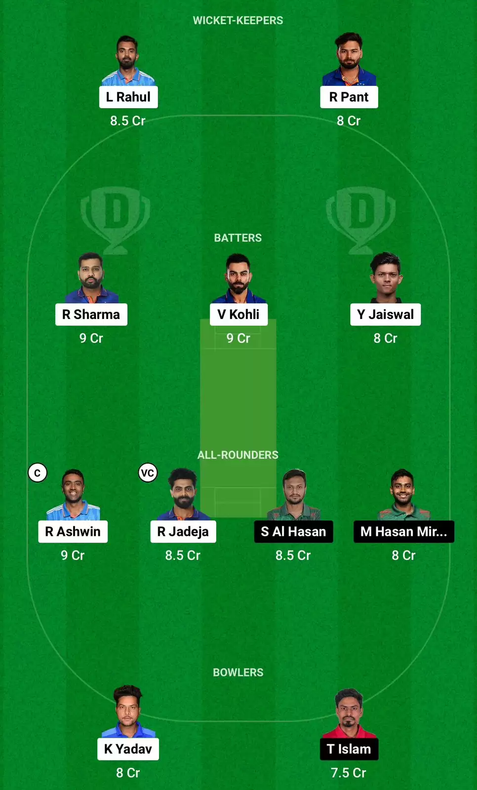 IND vs BAN Dream11 Prediction 1st Test Grand League Team