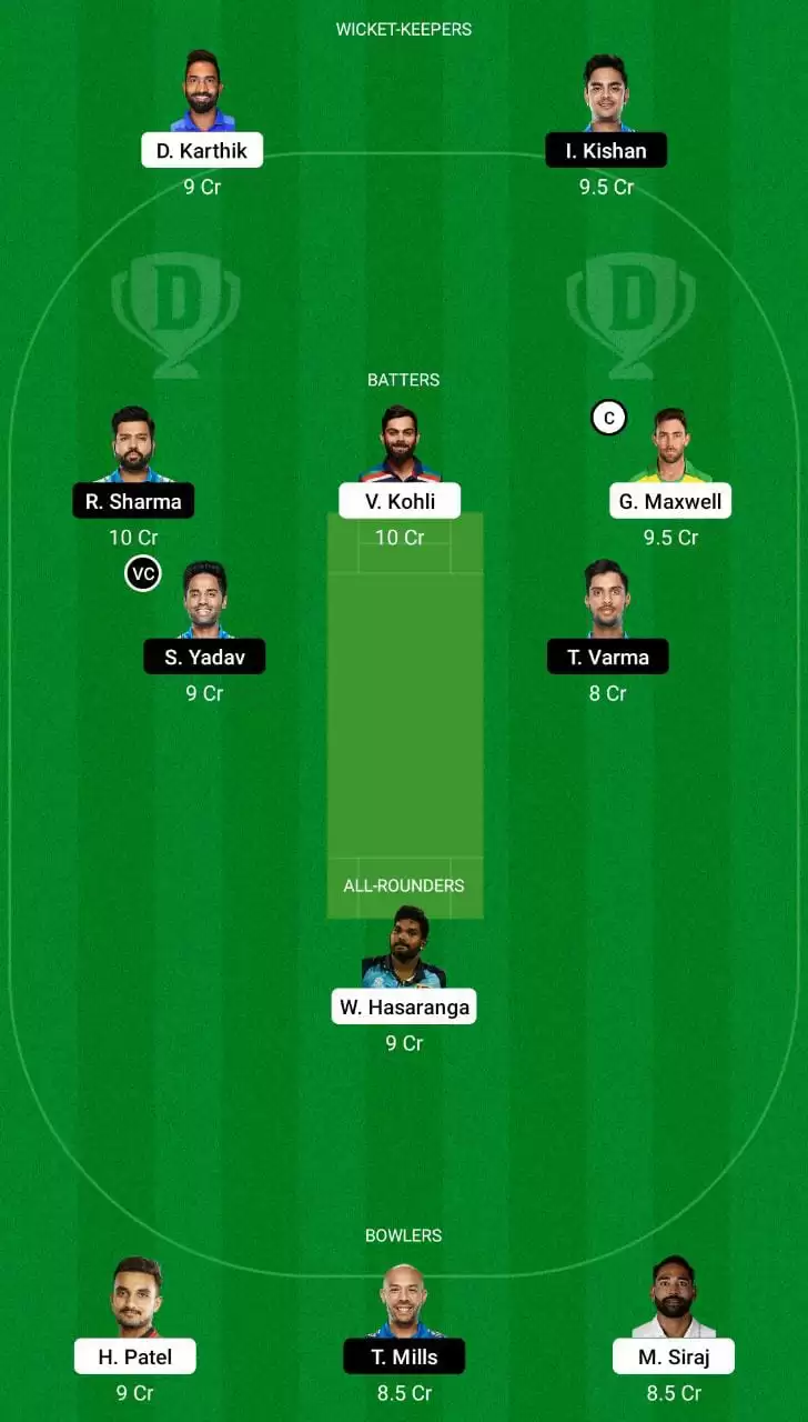 BLR vs MI Dream11 Team for Grand Leagues IPL 2022 Match 18 RCB vs MI