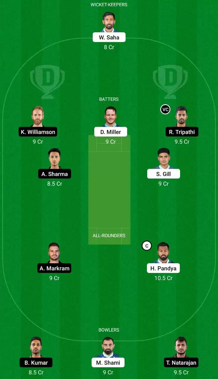 GT vs SRH Dream11 Team