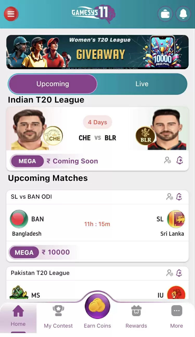 Sign up on Gamesys11 Fantasy Cricket App