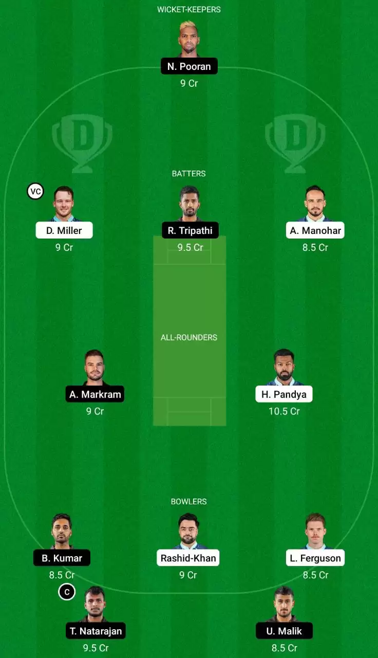 GT vs SRH Dream11 Team