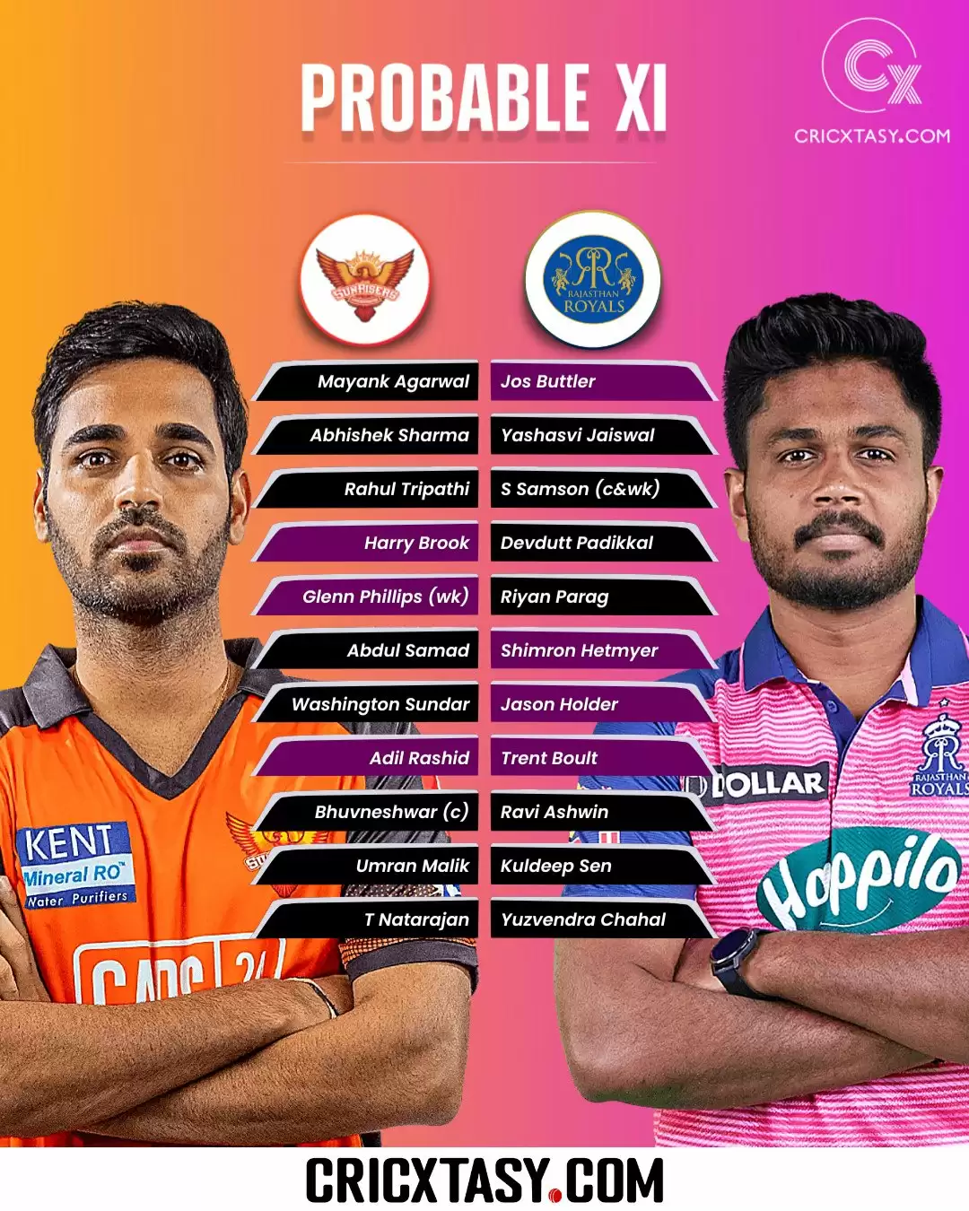 SRH vs RR Dream11 Prediction: Playing XI Sunrisers Hyderabad vs Rajasthan Royals