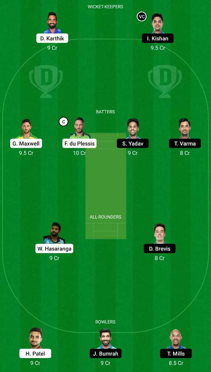 BLR vs MI Dream11 Team for Small Leagues RCB vs MI IPL 2022 Match 18