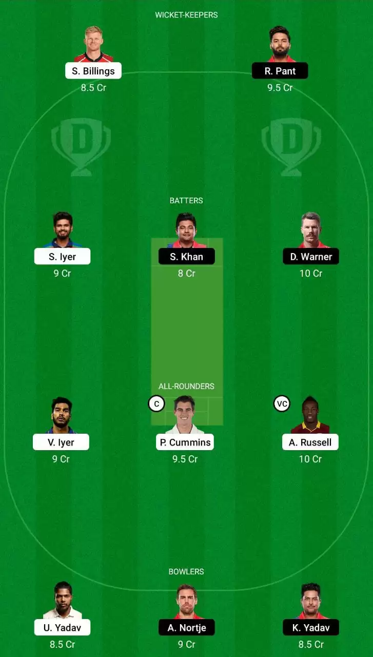 KKR vs DC Dream11 Team
