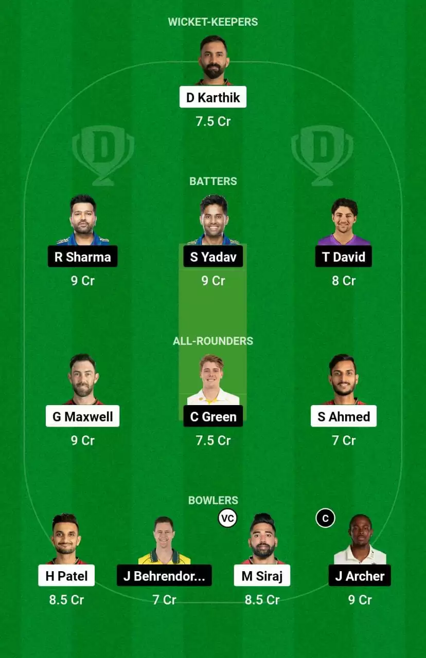 RCB vs MI Dream11 Prediction IPL 2023 Match 5 Mega League Team