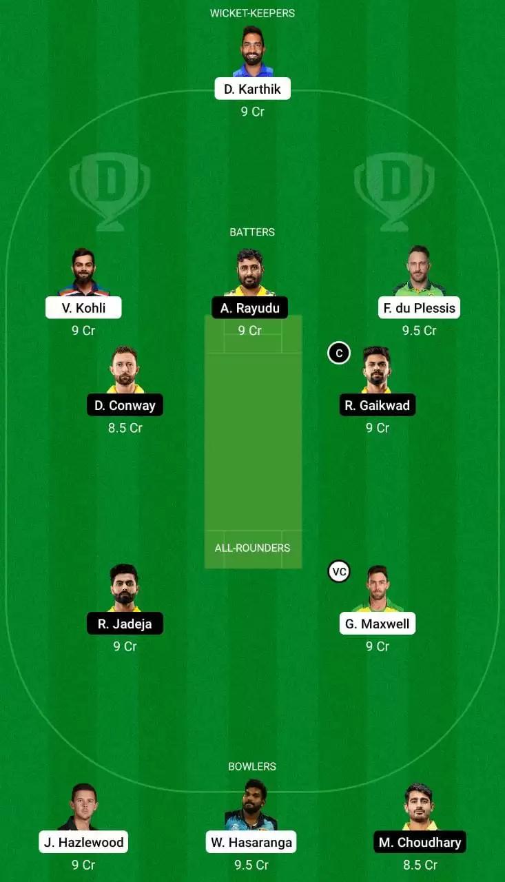 BLR vs CSK Dream11 Team
