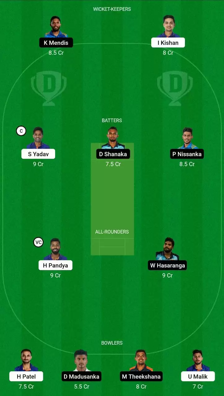 IND vs SL Dream11 Small League Team