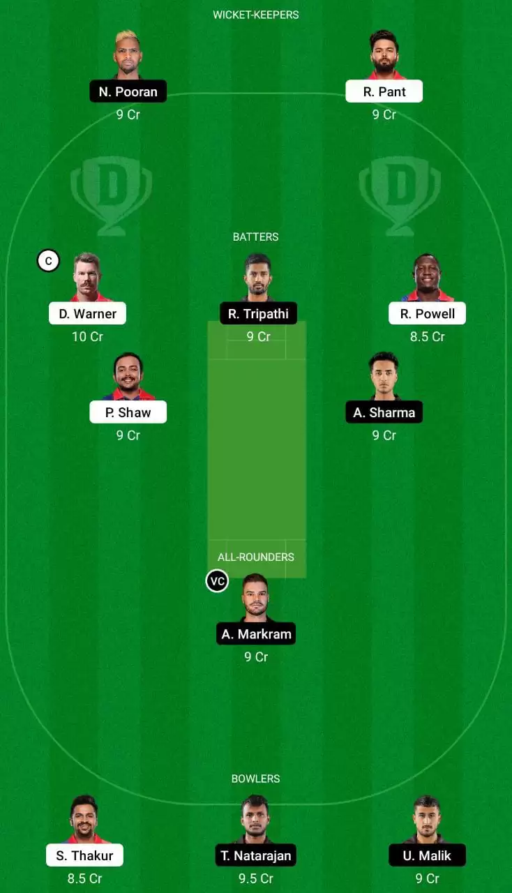 DC vs SRH Dream11 Team