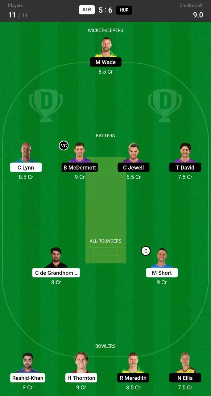 STR vs HUR Dream11 Small League Team