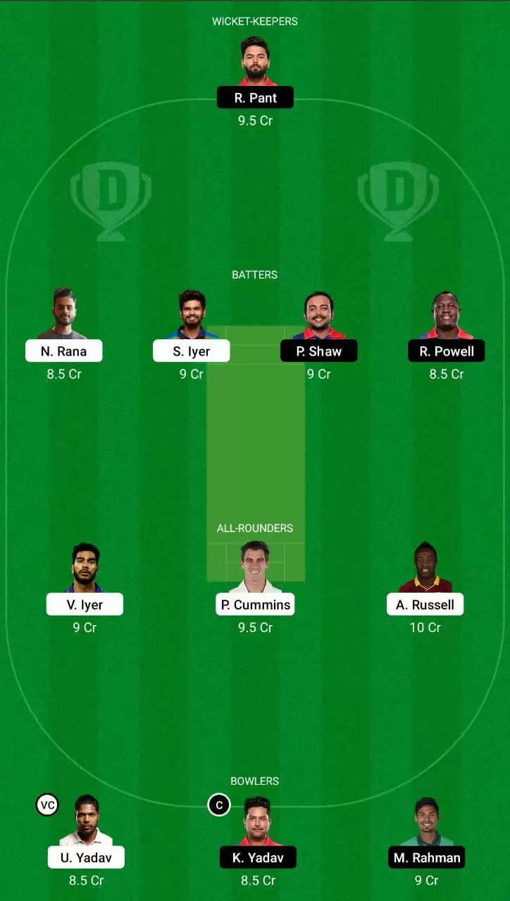 KKR vs DC Dream11 Team Mega League