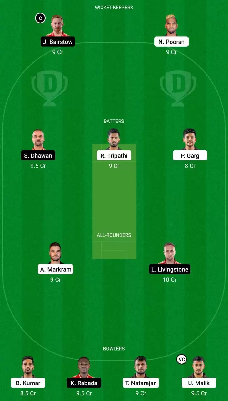 SRH vs PBKS Dream11 Team