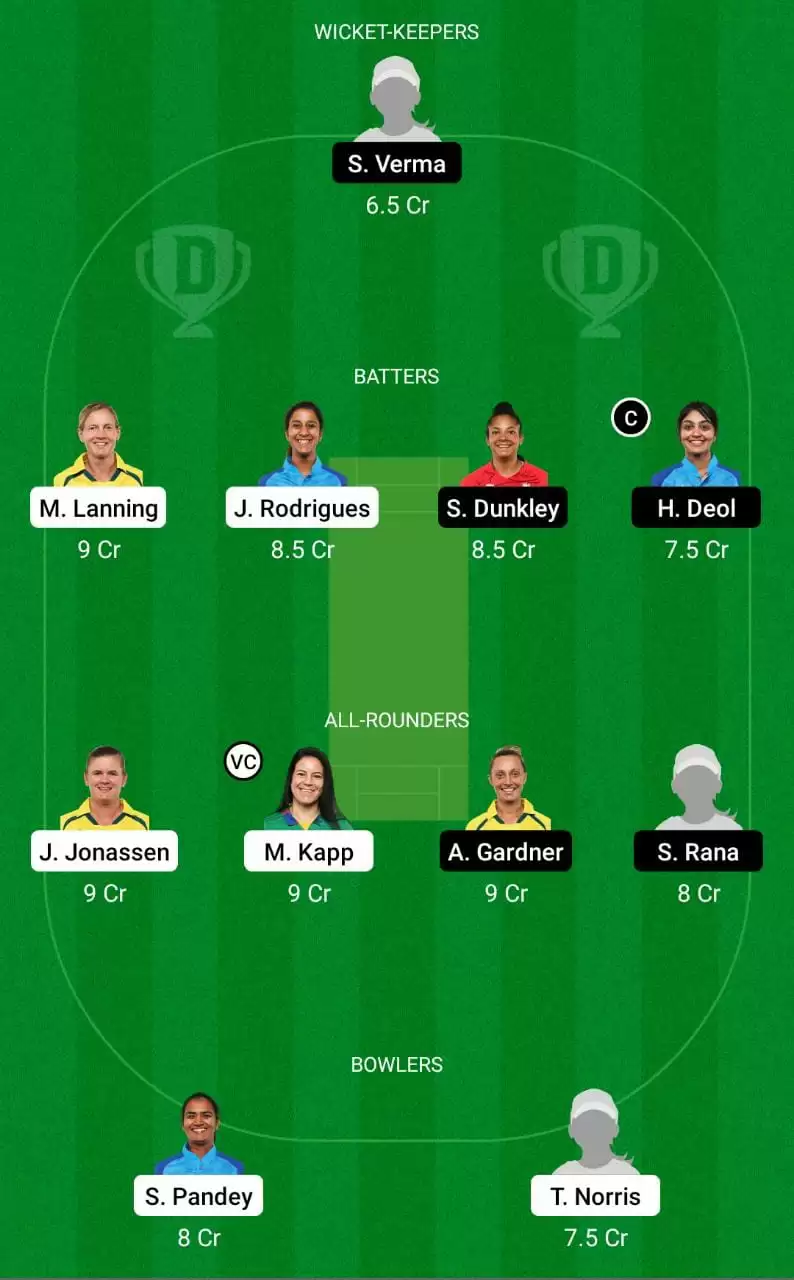 DEL-W vs GUJ-W Dream11 Prediction WPL 2023 Mega League Team